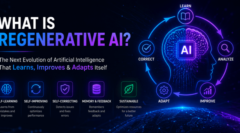 “Illustration showing what is regenerative AI and how self-improving AI systems work”