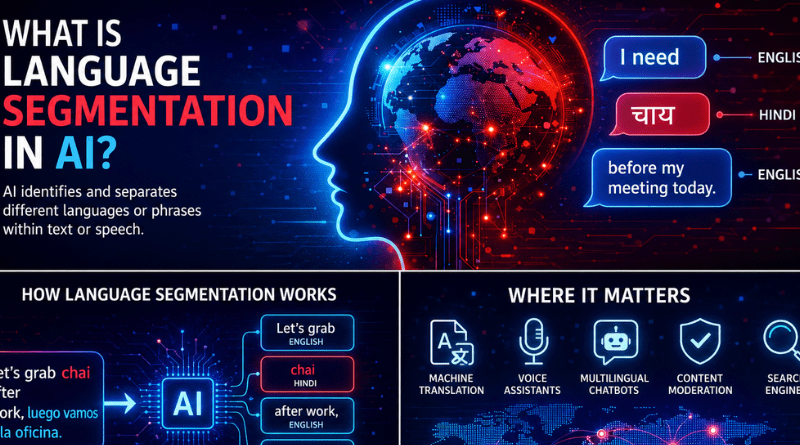 Diagram explaining language segmentation in AI for multilingual text and speech processing