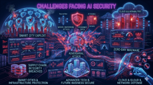 “What is AI security concept showing AI protecting digital systems from cyber threats”