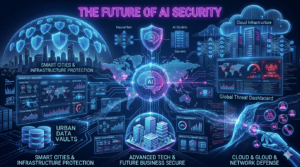 “What is AI security concept showing AI protecting digital systems from cyber threats”